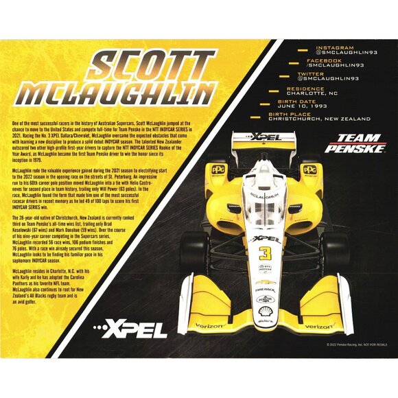 Scott McLaughlin Signed XPEL IndyCar 8x10 Promo Print Postcard - Picture 2 of 2
